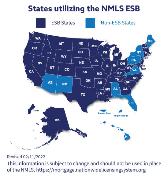 NMLS ESB State Map february 2022
