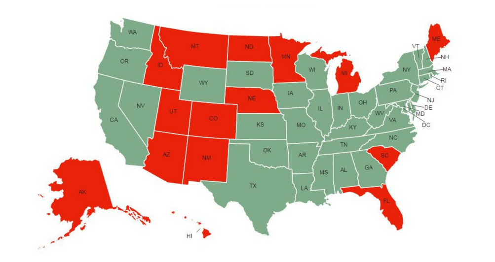 Green And Red Map Of United States Of America