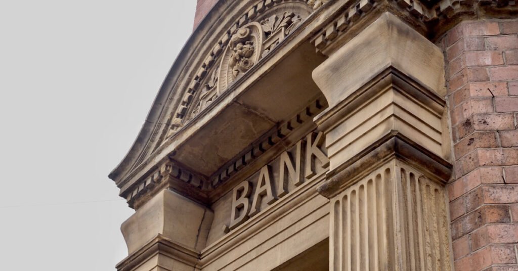Close-up photo of bank exterior